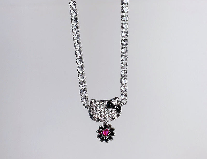 Kitty Rhinestones Choker Necklace