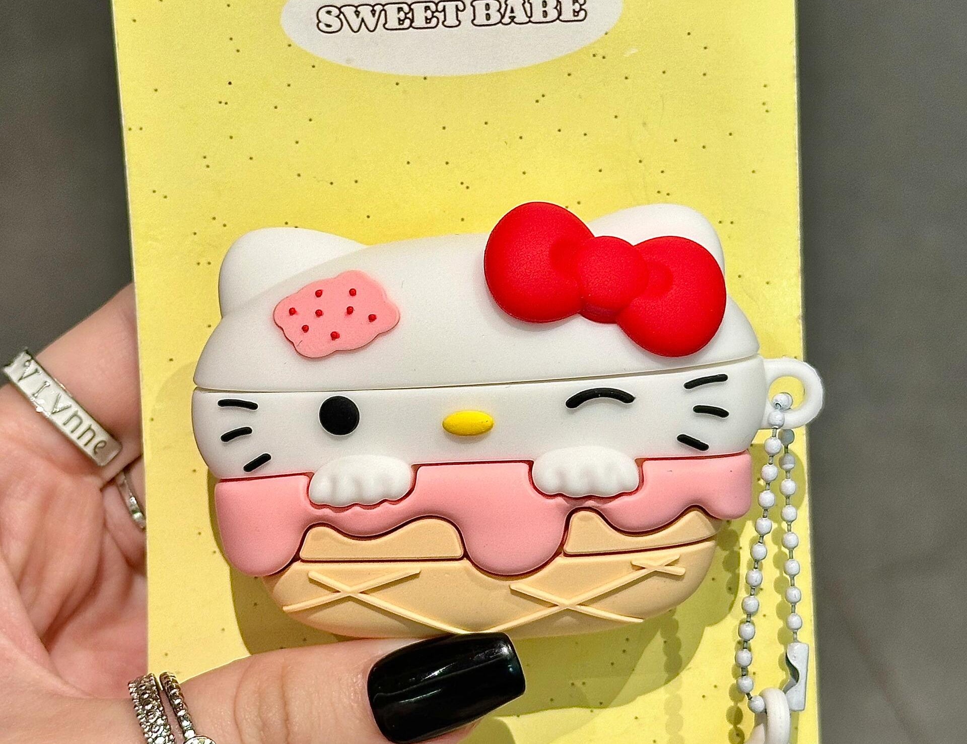 Kitty Pink Ice Cream Cone Airpods Case