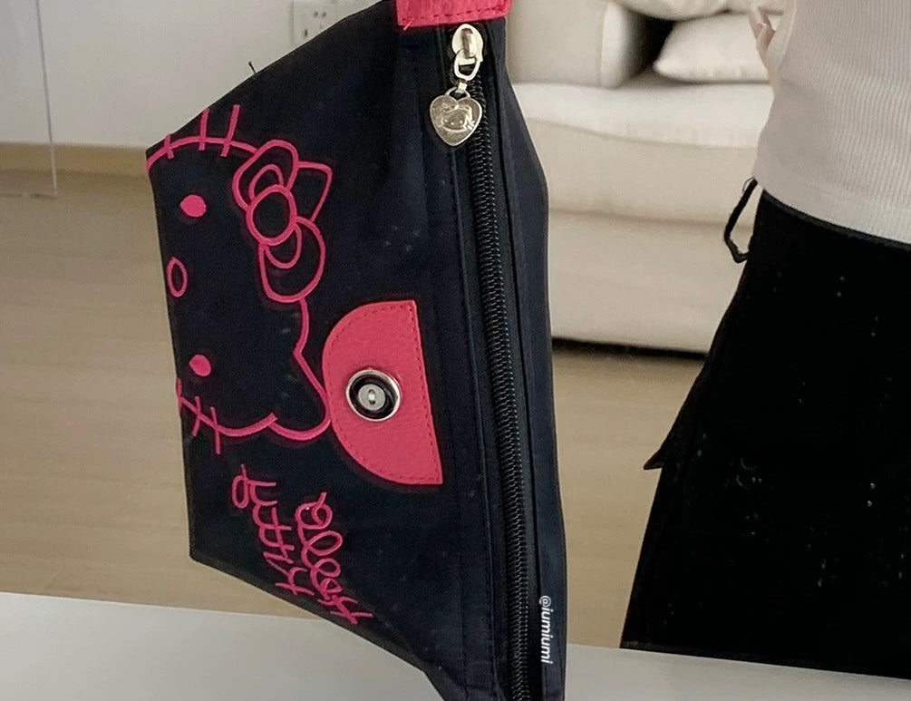 Kitty Portable Embroidered Cosmetic Bag